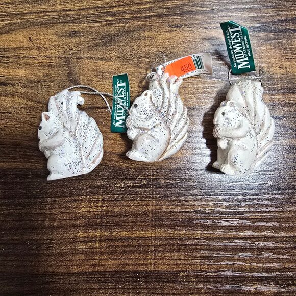 Midwest Of Cannon Falls Other - Set of 3 Squirrel Ornaments White Glitter Christmas Winter Midwest Canon Falls